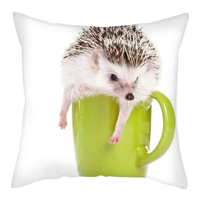 Hedgehog Print Pillow Cover for Home Sofa Decor 45X45cm - Axyaa
