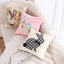 Axyaa Pink Floral White Floral Bunny Embroidered Cushion Cover