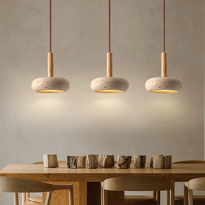 Axyaa Yellow Travertine Stone Pendant Light LED Chandelier