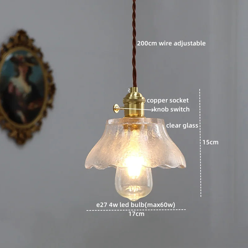 Axyaa Nordic LED Pendant Lights Copper Glass Chandelier