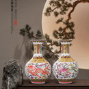 Axyaa Dragon & Phoenix Ceramic Vase, Pink, Large Caliber, Retro Chinese Decor
