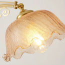 Axyaa French Retro Wooden Brass Floor Lamp with Glass Lampshade for Living Room