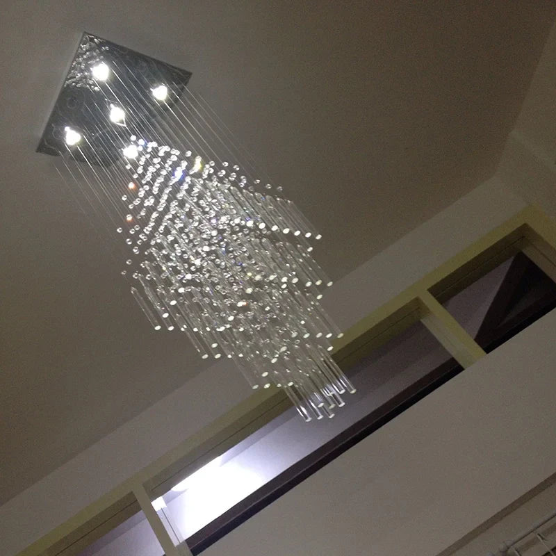 Axyaa Crystal Ceiling Chandelier - Modern Square Base Light Fixture for Living Room and Staircase