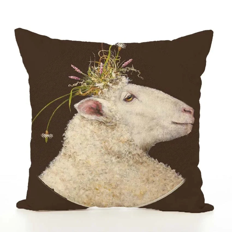 Squirrel Bird Bear Fox Animal Printed Cotton Linen Pillowcase by Axyaa