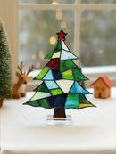 Axyaa Christmas Geometric Acrylic Tree Decor with Red Star - Festive Xmas Ornament