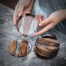 Axya Walnut Wooden Coasters Set with Tray, Resin Tea Pad Holder for Home
