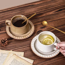 Axyaa Nordic Coarse Pottery Coffee Cup and Saucer Set, Japanese Ceramic Retro Style