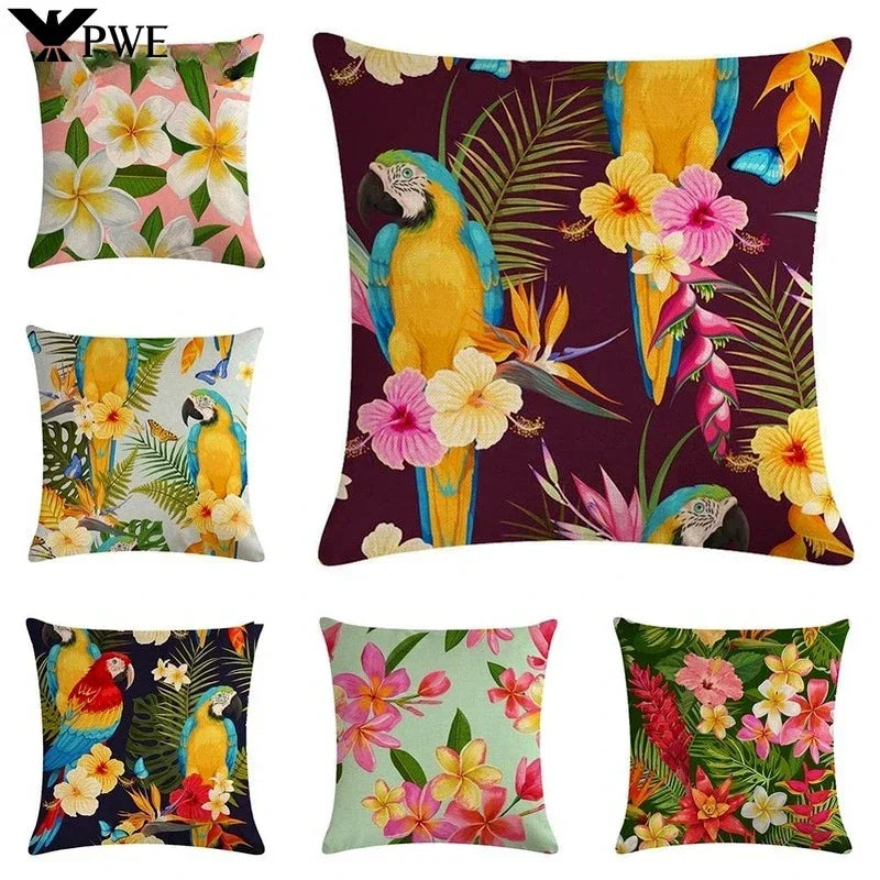 Axyaa Tropical Plant Design Linen Pillowcase Floral Print 45*45cm