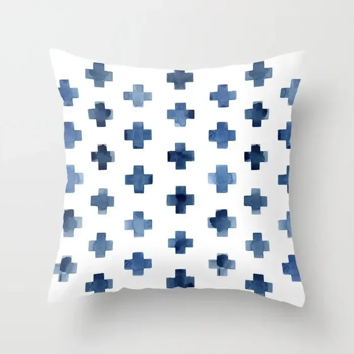 Blue Marble Geometric Cushion Cover 45x45cm for Home & Office Decor by Axyaa