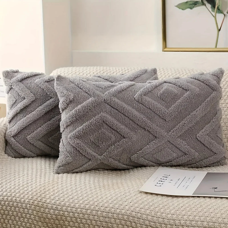 Axyaa Soft Faux Wool Throw Pillow Covers - 45x45 CM Solid Patterned Cushion Case
