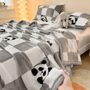 Axyaa Cartoon Panda Flannel Blanket Set with Pillowcases for Sofa Bed Bedspread