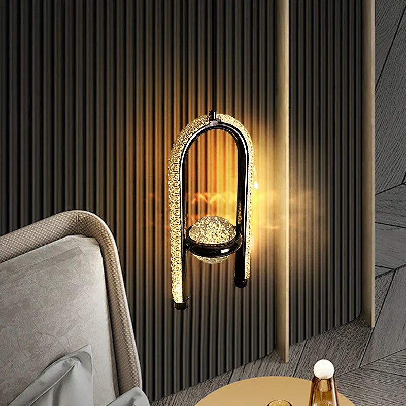 Axyaa Crystal Sphere LED Pendant Lamp in Black/Gold - Modern Home Lighting