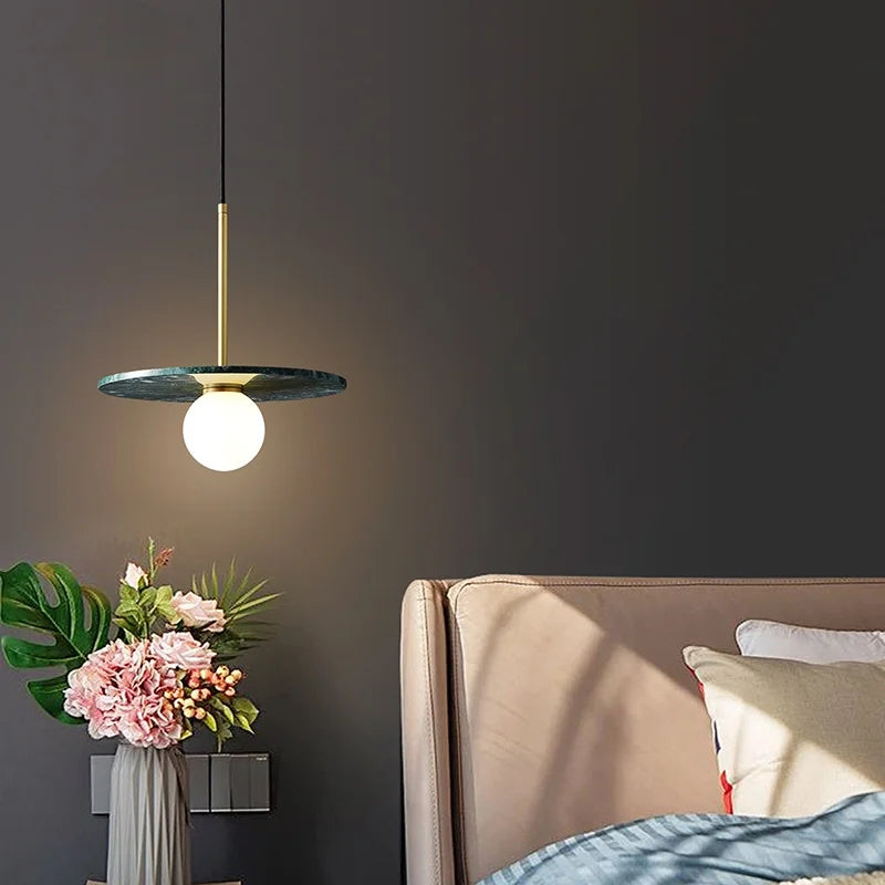 Axyaa Marble Copper LED Pendant Lamp for Modern Interiors