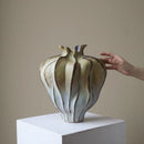 Axyaa Pleated Pattern Ceramic Vase - Handcrafted Flower Bud Shape Home Decoration