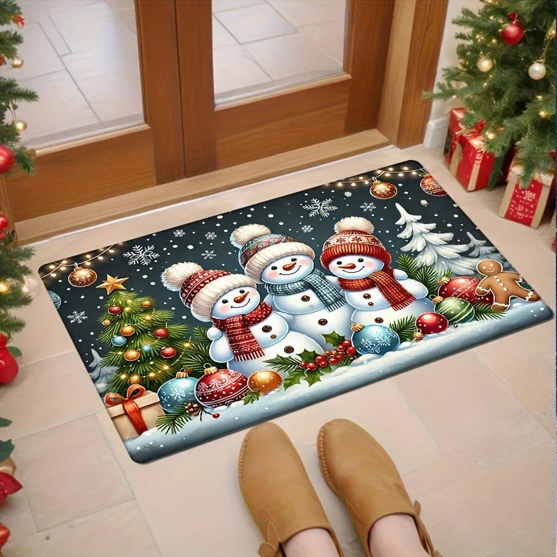 Axyaa Snowman Christmas Tree Welcome Mat — Non-Slip, Festive Design for Home & Kitchen