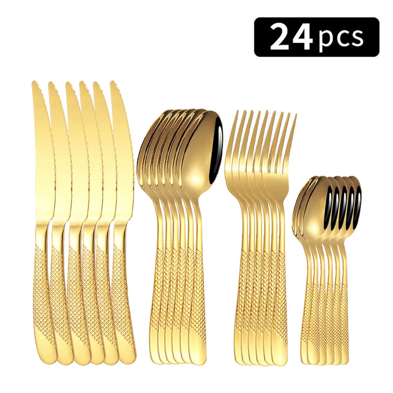 Axyaa 24pc Stainless Steel Tableware Set for Family Dining