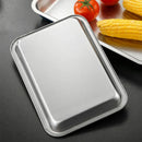 Axyaa Stainless Steel Shallow Serving Tray Steaming Plate Rectangle Baking Pan Bakeware