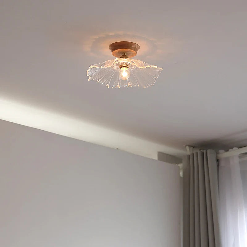 Axyaa Glass Wood LED Ceiling Lamp for Home Restaurant Living Room Decor