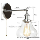 Axyaa Red Bronze LED Wall Lamp with Pull Chain Switch and Clear Glass