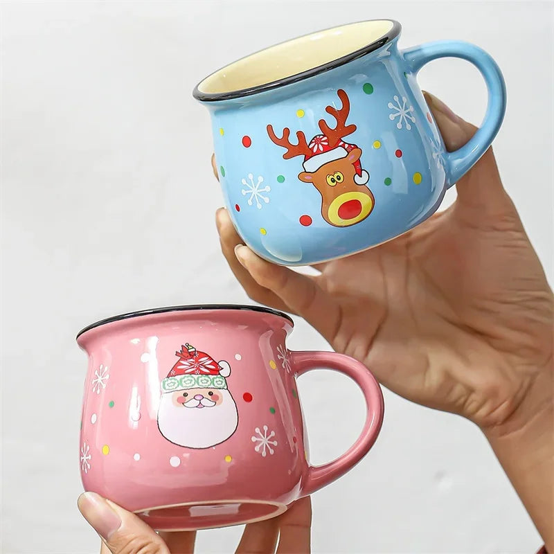 Axyaa Christmas Ceramic Mug with Festive Santa Elk Bear Penguin Print