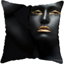 Axyaa Black Gold African Lady Woman Art Deco Pillowcase