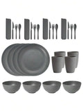 Axyaa 28pcs Plastic Tableware Set: Plate, Bowl, Cup, Cutlery - Reusable for Home, Hotel, Party