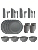 Axyaa 28pcs Plastic Tableware Set: Plate, Bowl, Cup, Cutlery - Reusable for Home, Hotel, Party