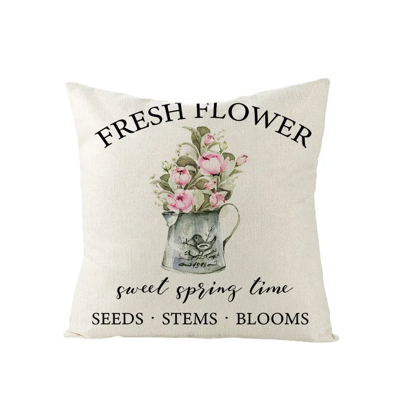 Pink Truck Flower Print Cushion Cover 45x45cm - Axyaa