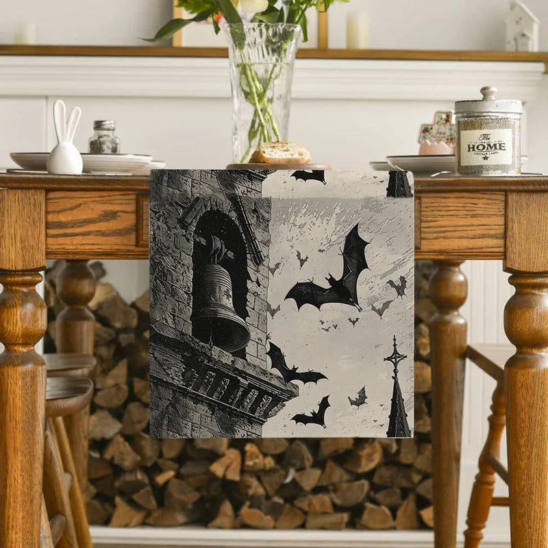 Axyaa Halloween Bat Table Runner for Kitchen Holiday Party Decor