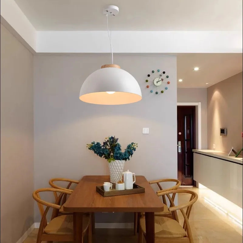Axyaa Nordic Walnut Dome Pendant Light - Minimalist LED Lighting for Home Office Dining