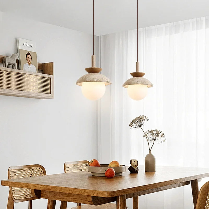 Axyaa White Glass Ball LED Pendant Lights with Wooden Base