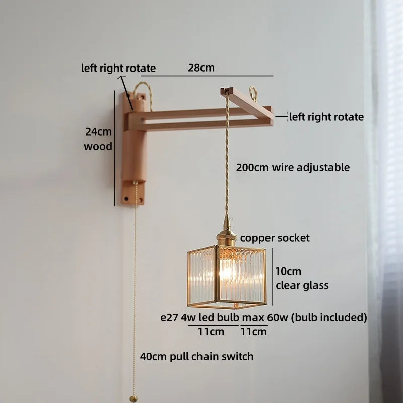 Axyaa Wabi Sabi LED Wall Light Mirror Glass Wood Modern Nordic Bedside Lamp