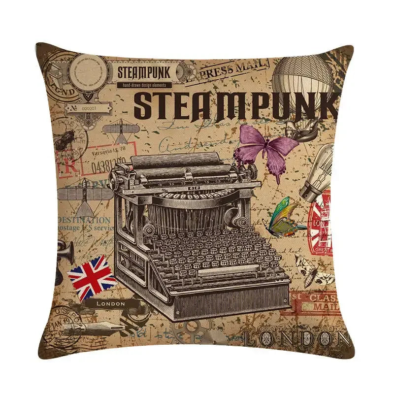 Axyaa Retro Typewriter Camera Linen Pillow Cover 45x45cm