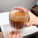 Axya Striped Double Wall Glass Mug for Coffee Tea Espresso Wine.