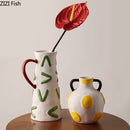 Axyaa Double Ear Ceramic Vase for Flower Arrangement & Ornamental Crafts