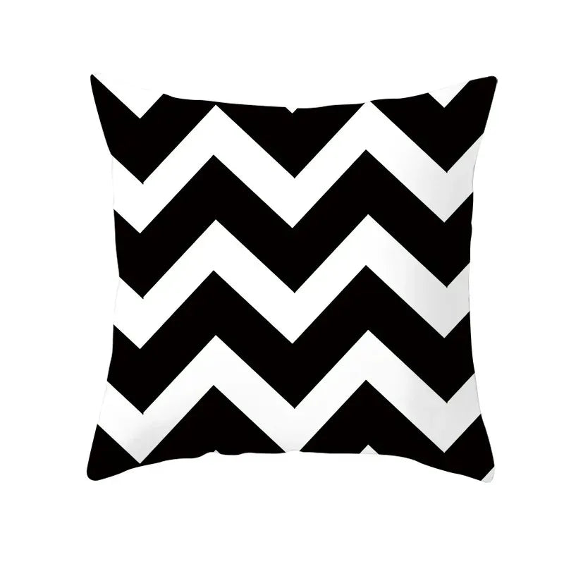 Axyaa Black & White Plaid Wave Stripe Checkerboard Print Throw Pillow Case