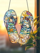 Axyaa Beach Style Acrylic Flip-Flops Suncatcher with Starfish & Shell, Wall Art Decor