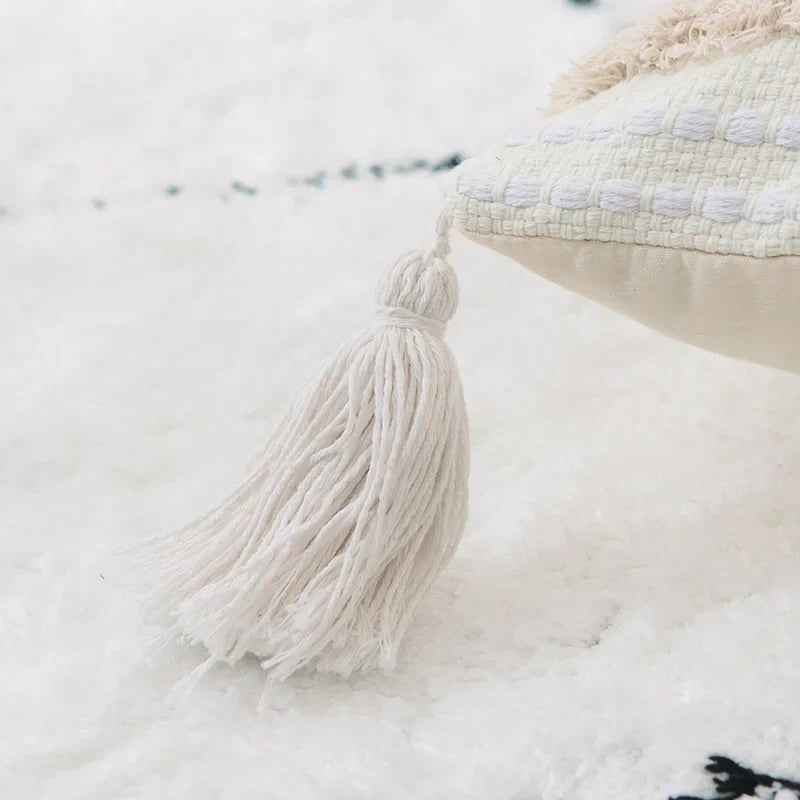 Ivory Tassel Cushion Cover - Moroccan Style Tuft - Axyaa Brand