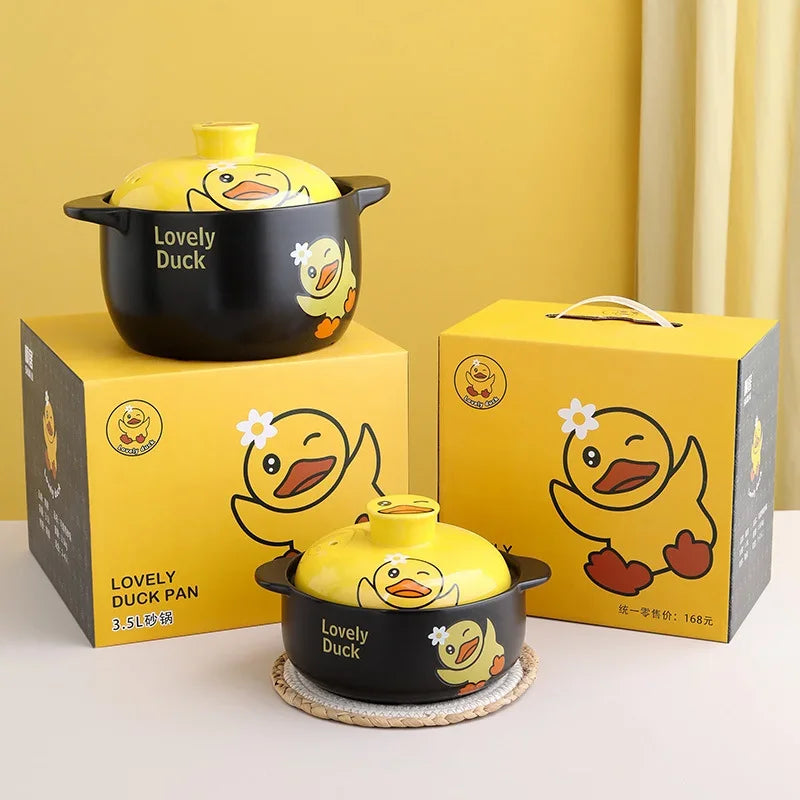 Axya Cartoon Yellow Duck Ceramic Casserole Soup Stew Pan Open Flame Cooker