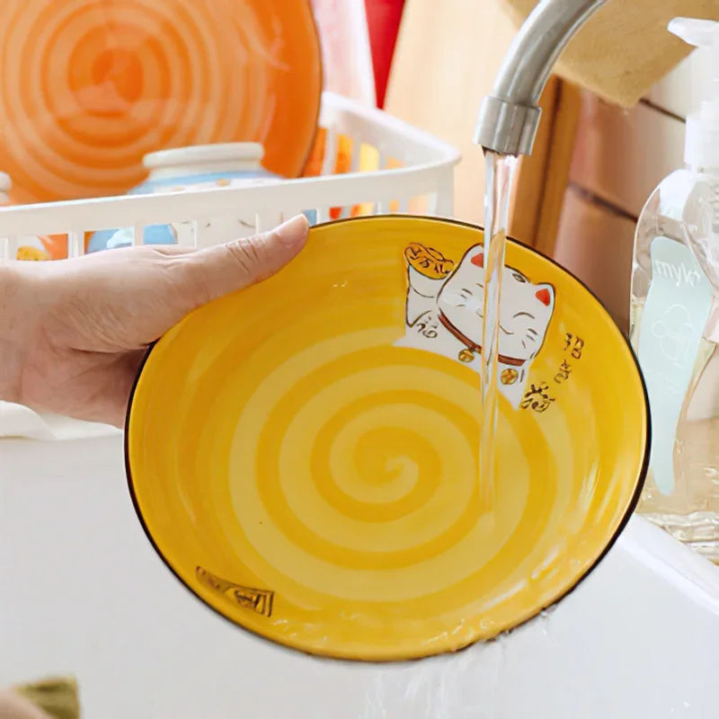 Axya Cute Cartoon Lucky Cat Ceramic Dining Plate