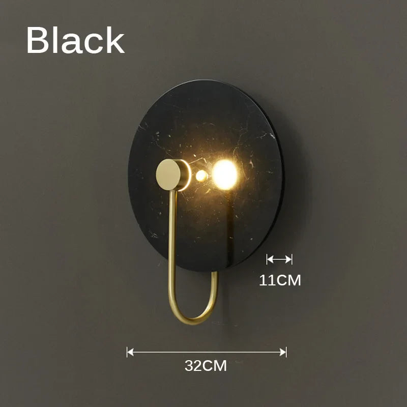 Axyaa Scandinavian Minimalist Black White Wall Lamp - Retro Green Marble Bedside LED
