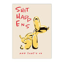 Axyaa Black Balloon Dog Canvas Painting with 'Shit Happens' Quote Wall Art