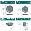 Axyaa MODA Stoneware Dinner Set - 48-Piece Grey Tableware in VANCASSO Design