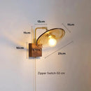 Axyaa Wooden Wall Sconce LED Bedside Lamp Glass Wall Lights Switch