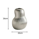 Axyaa Matte Silver Ceramic Striped Vase Room Decoration Artificial Flowers Bouquet