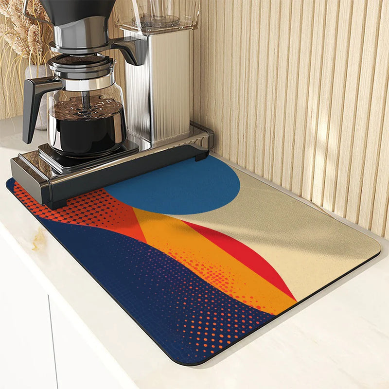 Axyaa Geometric Absorbent Kitchen Mat: Quick Dry, Antiskid, Drain Pad