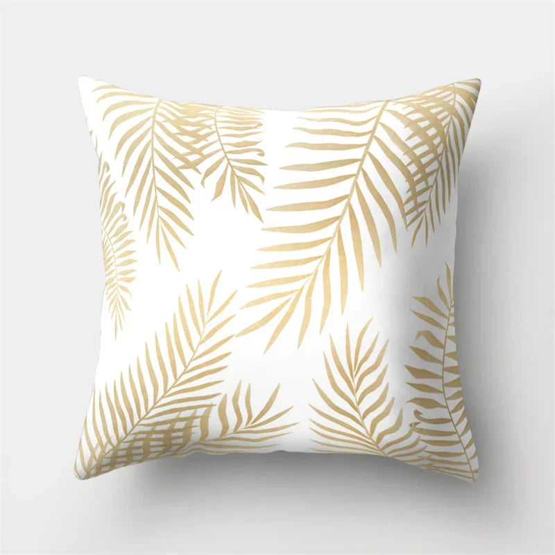 Golden Leaf Tropical Pillow Cover for Home Decor by Axyaa