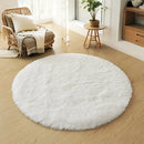 Axyaa Kids Bedroom Plush Rug: Circular White Fluffy Carpet for Nursery & Play Mat