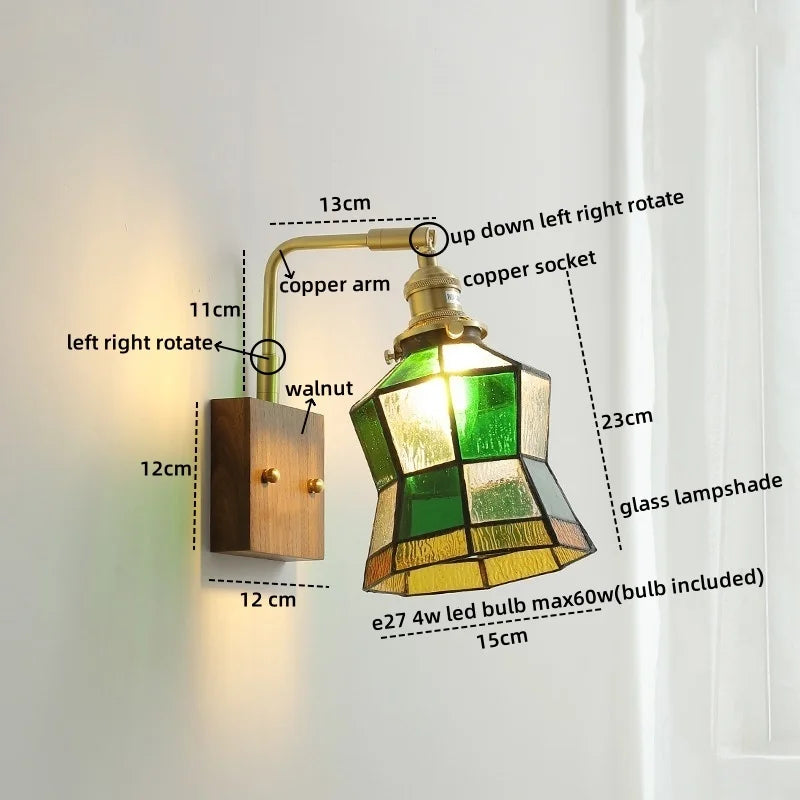 Axyaa Nordic LED Wall Lamps Walnut Glass Stair Light Fixtures for Home Décor