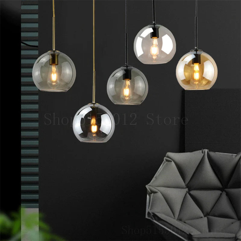 Axya Amber Smoke Glass Balls Pendant Light for Modern Loft, Living Room, Kitchen